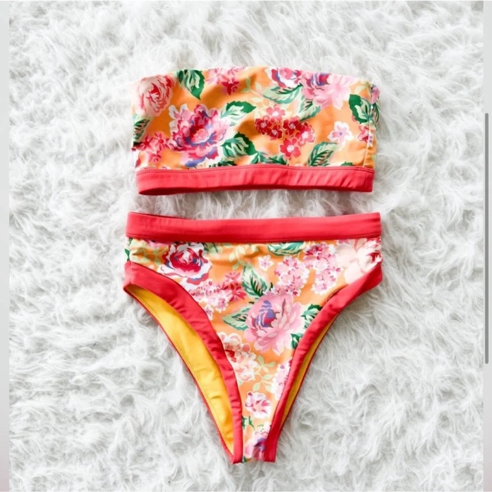 Lovers + Friends Floral Bandeau Bikini Set Size small - Picture 3 of 8